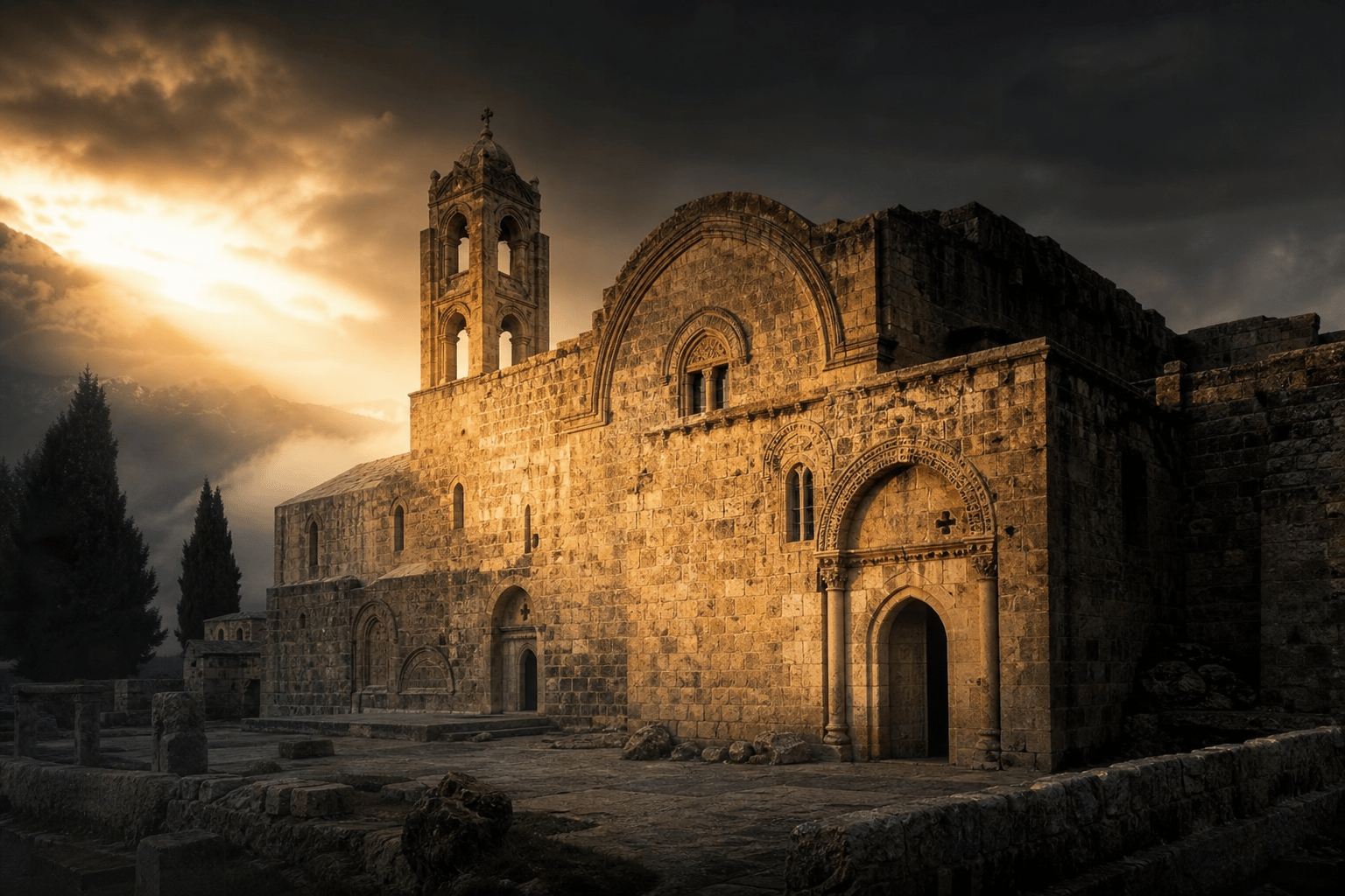 Sisli kadim taş kilise cephesi — süryani medyum Medyum Armağan